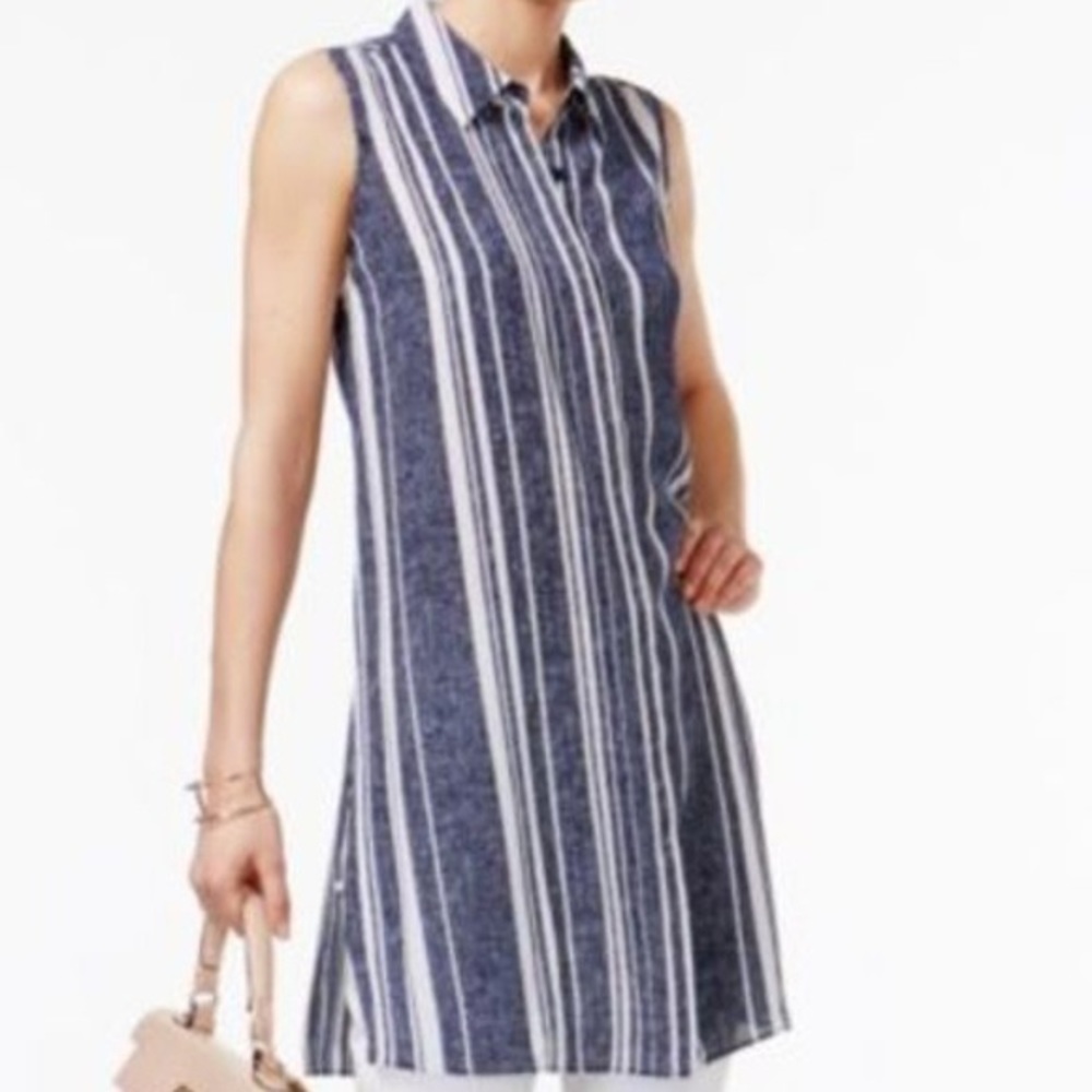 Alfani tunic navy stripe dress shirt
